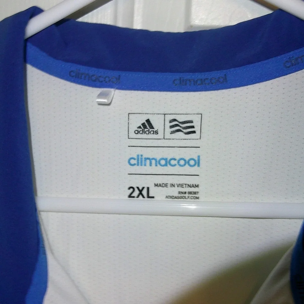 Adidas Golf Polo Shirt ClimaCool Athletic Training‎ White Blue 2XL